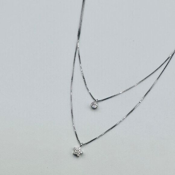 Sterling Silver Moon & Star Layered Necklace - Picture 3 of 4
